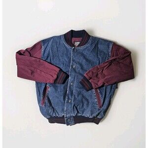Vintage Hartwell ViaSport Denim Jean Varsity Bomber Button Jacket men's Size L
